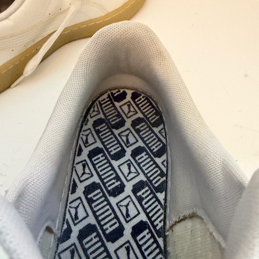 Puma White Leather Sneakers with BlackPatent Leather Toe Men’s 12 - Picture 9 of 14